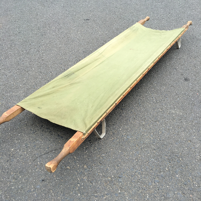 STRETCHER, Army - Green Canvas w Wooden Handles